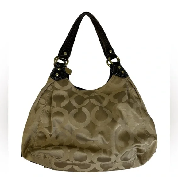 Coach Signature C Beige & Brown Leather Hobo Bag - Picture 10 of 12